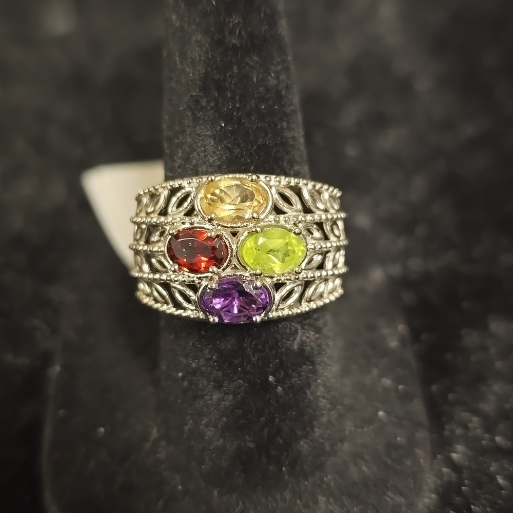 🆕️ SIZE 6 KARIS MULTI GEMSTONE RING IN PLATINUM BOND - Picture 2 of 16